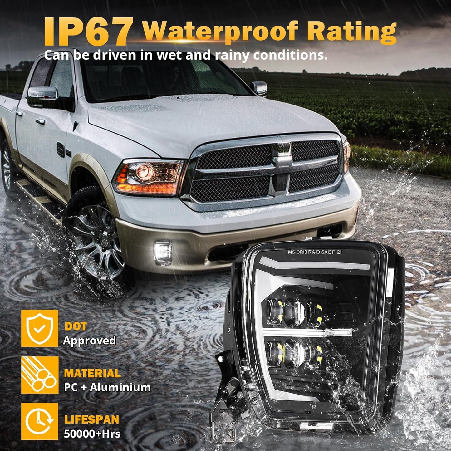 New Upgraded LED Fog Lights Replacement for Dodge Ram 1500 2013 2014 2015 2016 2017 2018 Front Fog Lamp with DRL, Black 2pcs