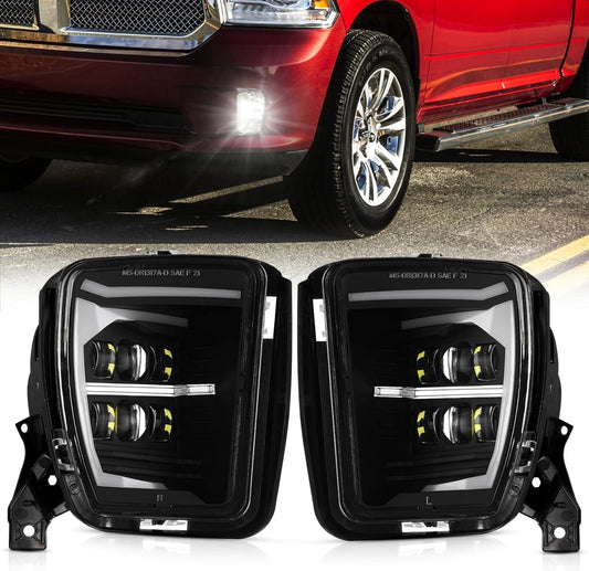 New Upgraded LED Fog Lights Replacement for Dodge Ram 1500 2013 2014 2015 2016 2017 2018 Front Fog Lamp with DRL, Black 2pcs