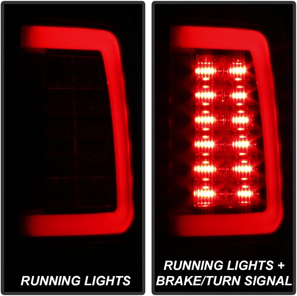 ACANII - For 2009-2018 Dodge Ram 1500 10-18 Ram 2500 3500 Black Smoked V2 LED Tube Tail Lights Brake Lamps Pair Assembly